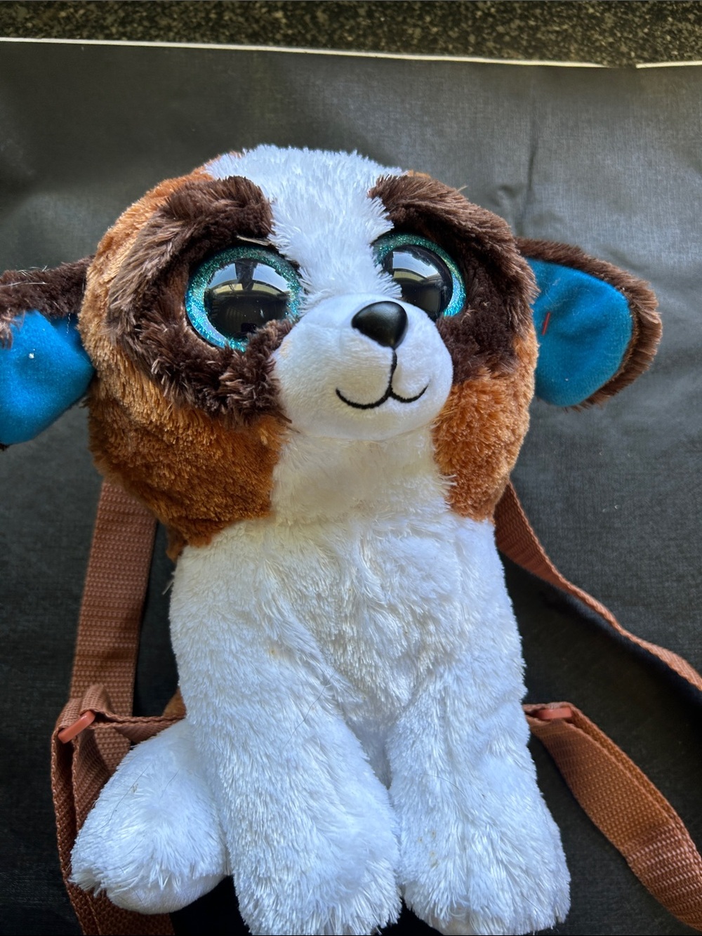 Ty Plush Puppy Backpack in White, Brown & Blue